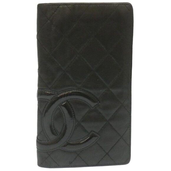 CHANEL Cambon Line Long Wallet Lamb Skin Black Pink CC - Picture 1 of 15